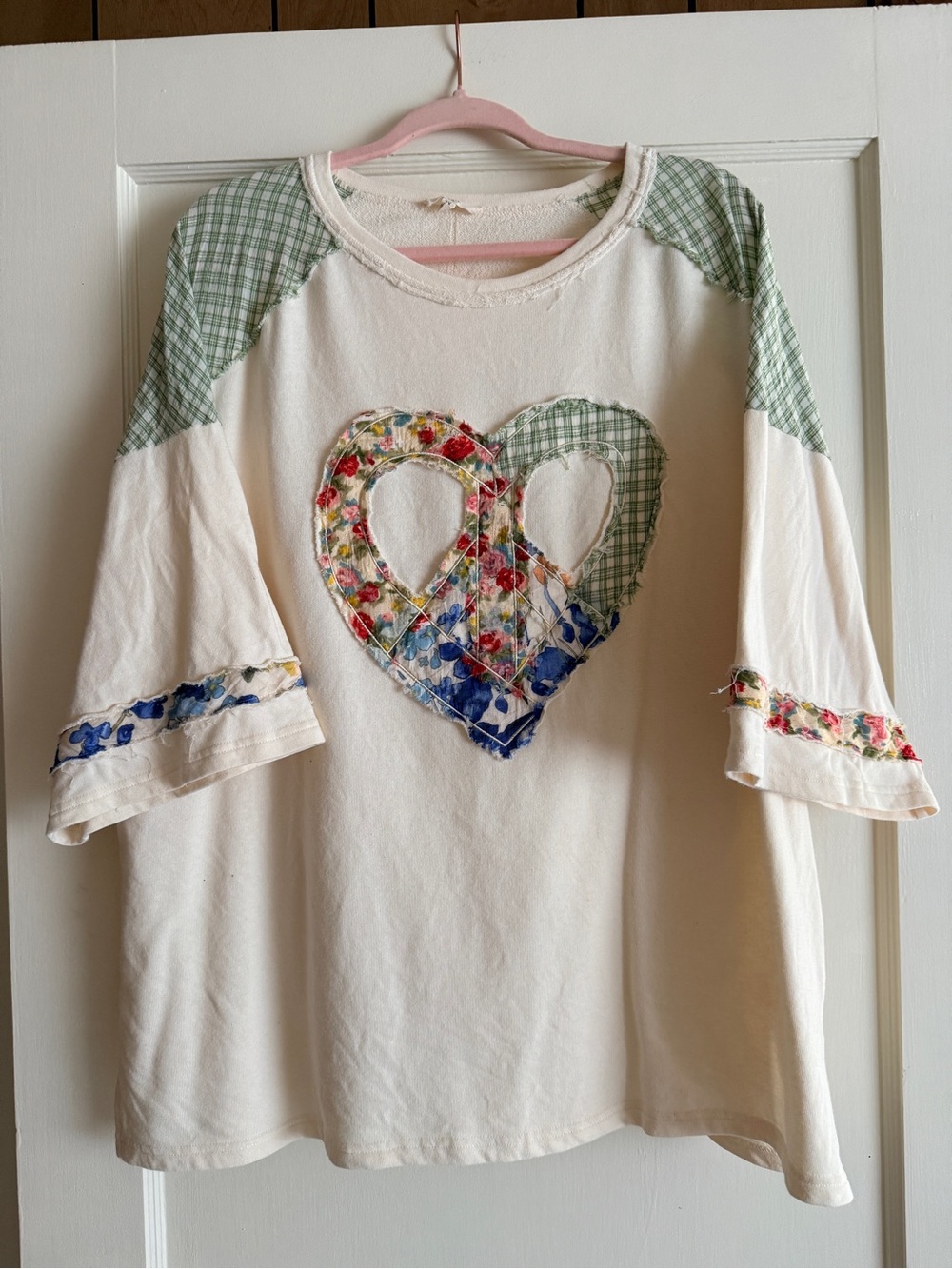Easel Patchwork Top with Green Plaid Accents